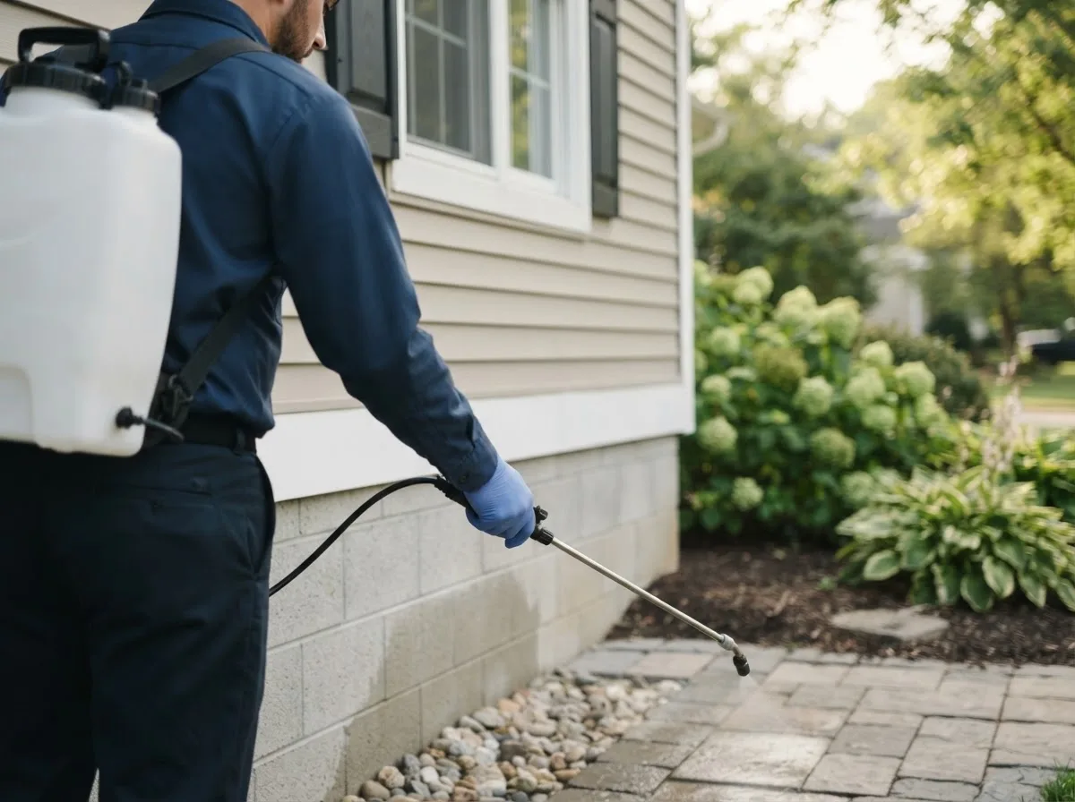 Pest control technician inspecting a home in Dundee, OR